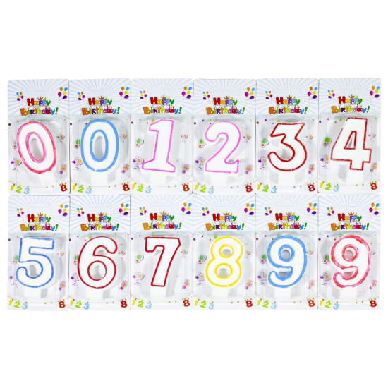 Свеча для торта "Цифры "0-9", блист., mix (5151)