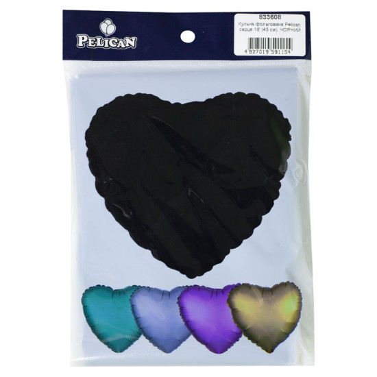 Шарик фольгированный PELICAN сердце 18 "(45см), черный, 5шт/уп Черный Pelican (833608)