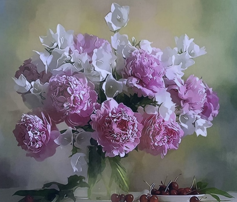 Картина по номерам "Пионы и колокольчики" 40*50см,крас.-акрил,кисть-3ш (9368EPH_B)