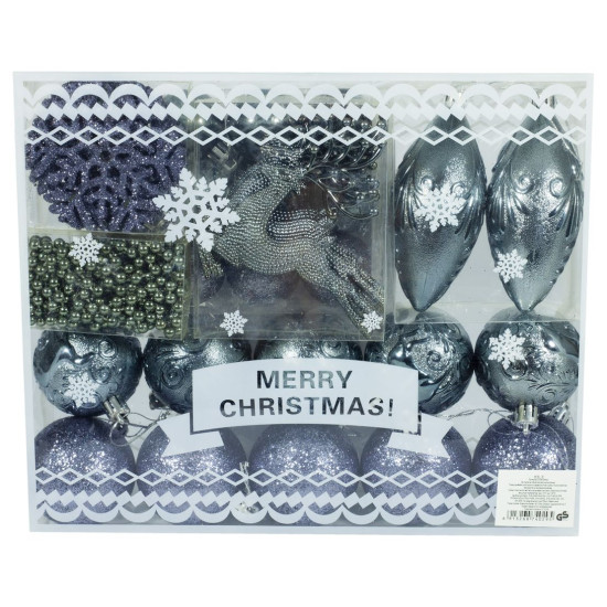 Набор шаров "Present" 33шт, фигурки, бусы, в коробке с ручкой Красный Unison (03LE)