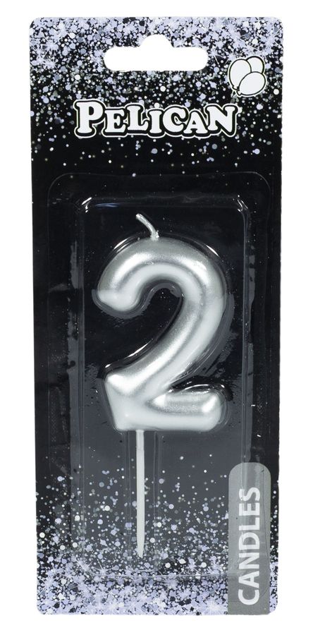 Свеча для торта Pelican "2" СЕРЕБРО 6 см Серебряный Pelican (866022)