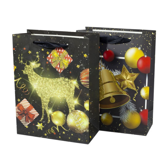 Пакет подарунковий 9504S,  новорічний з глітером, 18*24*8.5cm (9504S)