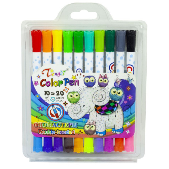 Фломастеры двусторон. 2 в 1-10шт./20цв.,2в.(8*24) (6887-10)