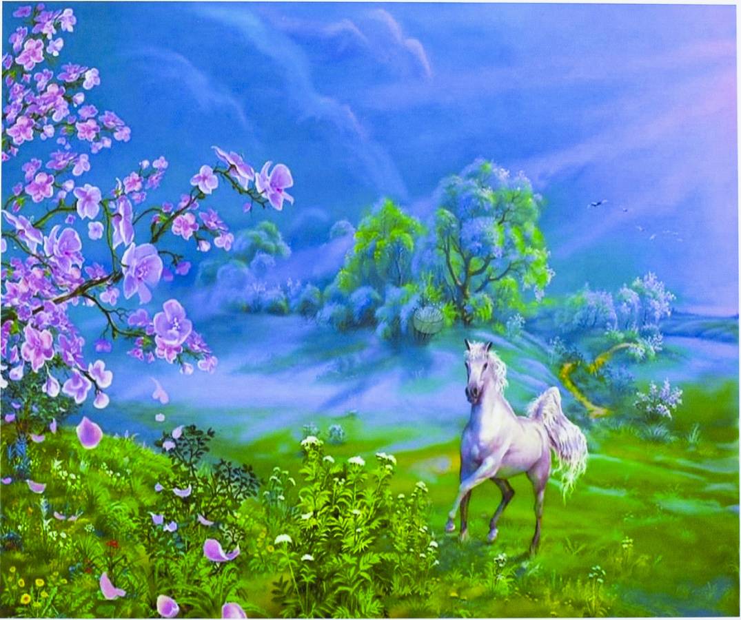 Картина за номерами "Єдиноріг у квітучої сакури" 40 * 50см, крас.-акрил, кисть-3шт (5387)