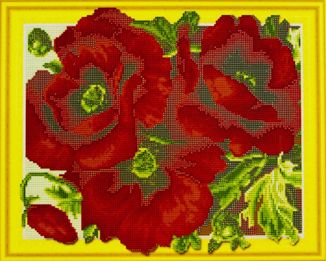 Алмазна мозаїка  3D за номерами 40*50см "Маки" карт уп. (Полотно на рамі камені) (002)