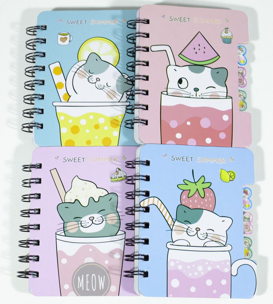 Блокнот на спирале - линия 55 листов, с 3-мя разделителями "Котик в чашке" 12х9см, 86К-1328 (86K-1470)