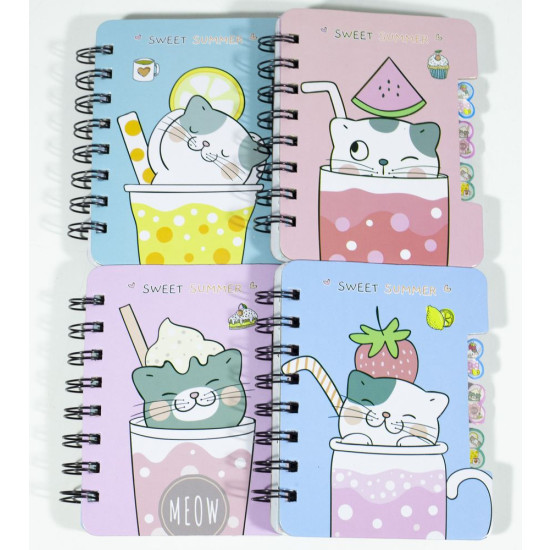 Блокнот на спирале - линия 55 листов, с 3-мя разделителями "Котик в чашке" 12х9см, 86К-1328 (86K-1470)