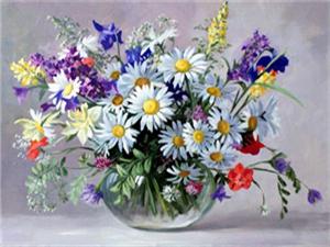 Алмазная мозаика   по номерам 30*40см "Букет с ромашками" (GLD60553)