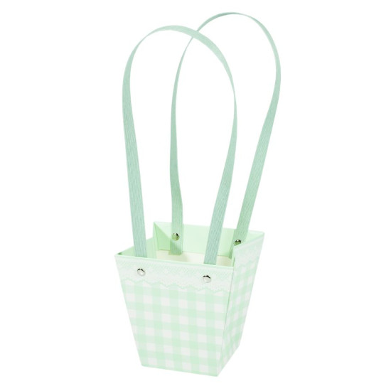 Подарочные пакеты-сумки клетка мята, ручка пластик, 8х12.5х7см, Mint (BCD081207 - Mint)