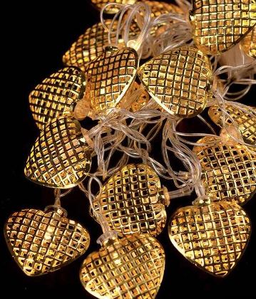 ЗОЛОТО 20 LED, "Сердечки", 5м + переходник, теплый белый Желтый Unison (1678-07)