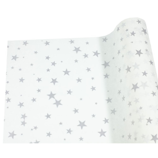 Бумага тишью  30г, 50см х 14м белая с серебряными звездами, Unison,PQD5014-23 Белый Unison (PQD5014-23)