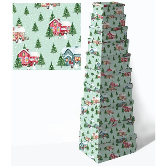 Подарочная прямоугольная новогодняя, в наборе 10шт,   Unison 581-3 (581-3)