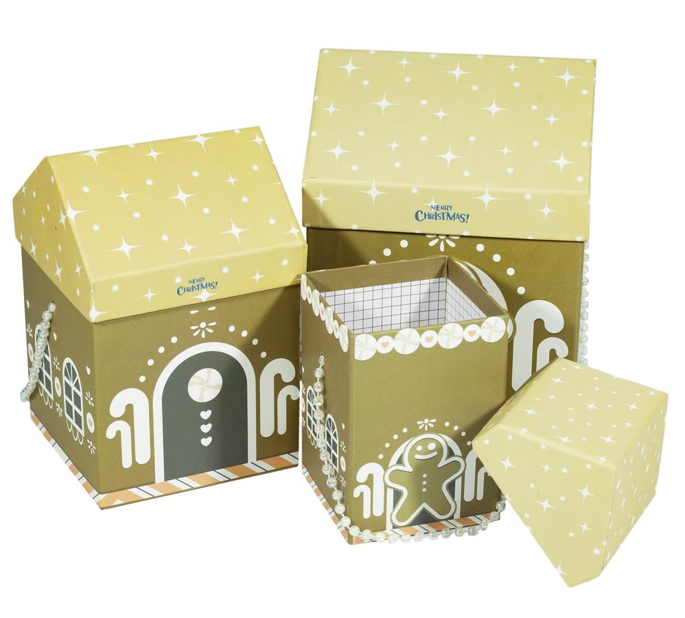 Подарункова коробка HL-8001-6, пряниковий будиночок, 17*17*22.5cm/13*13*20/9.5*9.5*17.5cm   3шт. в наборі (HL-8001-6)