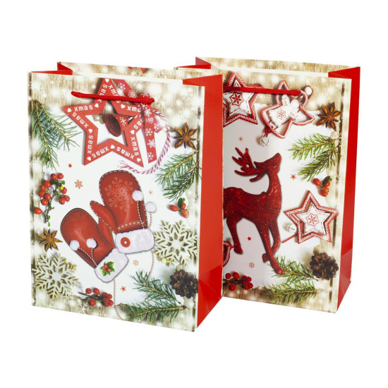 Подарочные пакеты новогодние 18*24*8.5cm с глиттером, Unison, 9318S (9318S/DV-BK5366-1S)