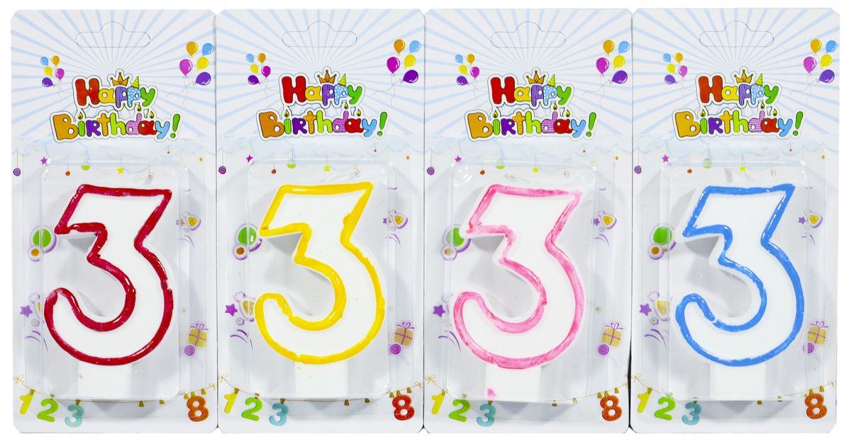 Свеча для торта "Цифры "3", 7,5 х 4см Разноцветный Unison (5151-3)