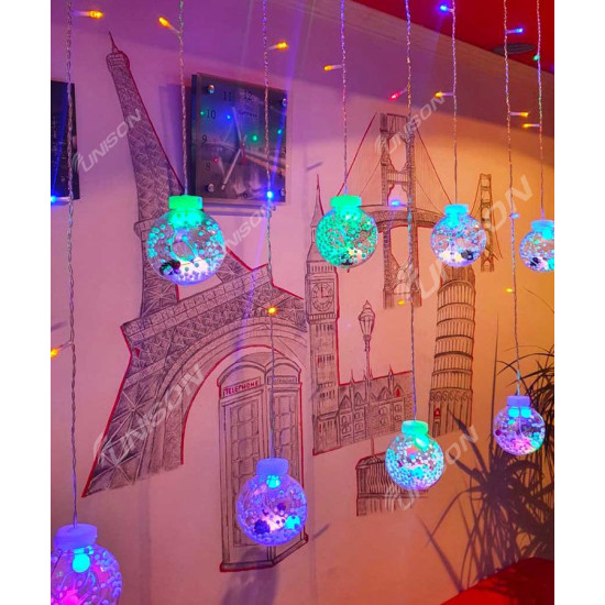 Гирлянда штора шарики с шишками 12шт 2,5м х 0,8м (мульти) Разноцветный Unison (1848-77)