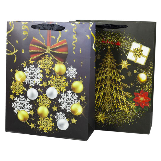 Подарочные пакеты новогодние 26*32*10cm с глиттером, Unison, 9504M (9504M)