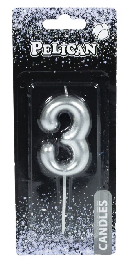 Свеча для торта Pelican "3" СЕРЕБРО 6 см Серебряный Pelican (866023)