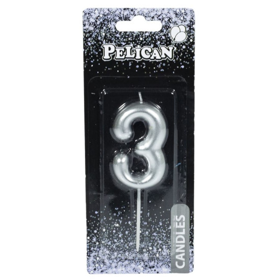 Свеча для торта Pelican "3" СЕРЕБРО 6 см Серебряный Pelican (866023)
