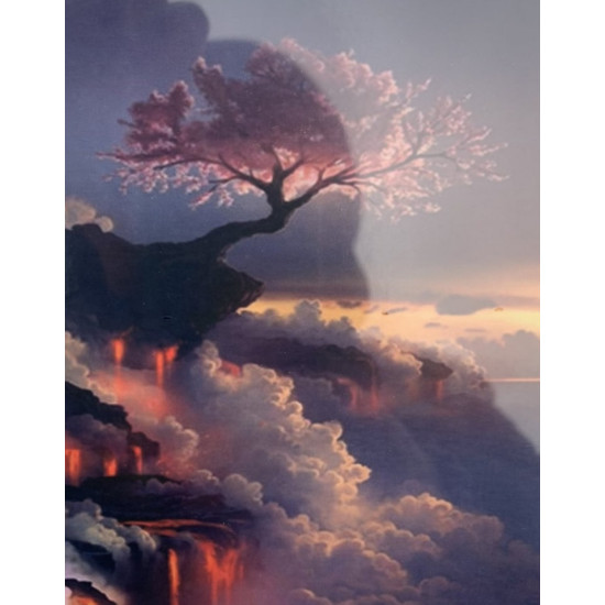 Картина за номерами "Сакура на скелі" 40 * 50см,  OPP , крас.-акрил, кисть-3шт. Різнокольоровий Unison (5231Y_O)