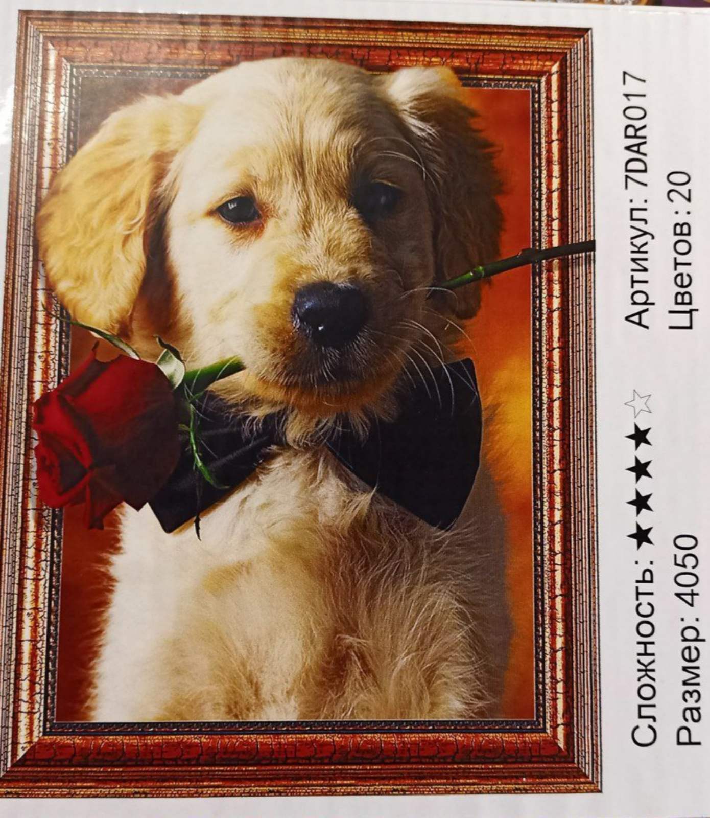 Алмазная мозаика 5D по номерам 40 х 50см "Щенок с розой" Разноцветный Unison (7DAR017)