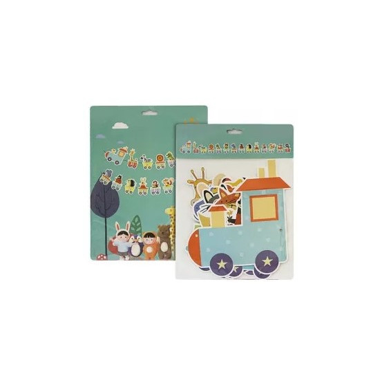 Гирлянда-флажки HAPPY BIRTHDAY , паровозик с животными Зеленый Unison (HB-1066)