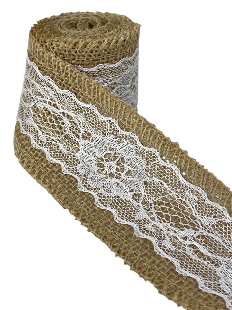 Стрічка лляна з мереживом 5см х 2м Бежевий Unison (0815-1)