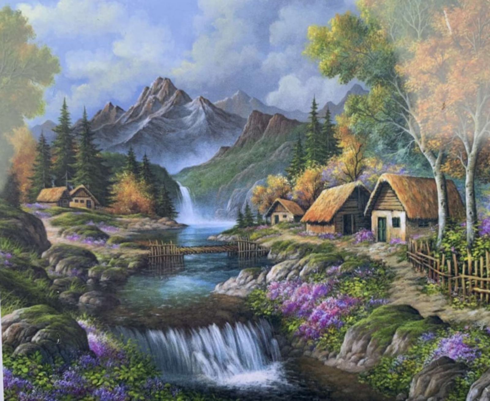 Картина по номерам 30*40см "Деревня в горах" OPP (холст на раме краск. кисти. ) Разноцветный Unison (1885EKTL_O)