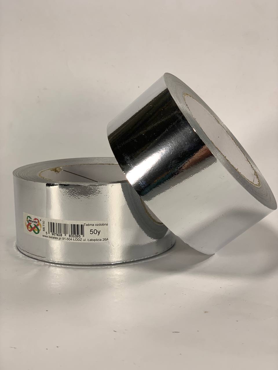 Лента пластиковая 5см, 50 ярд,  серебрянная металлизированная , BELATEX (MET50-silver)