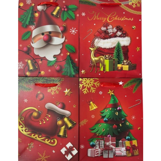 Подарочные пакеты новогодние 18*23*10cm 4 дизайна, Unison, HL-8825-3 S Красный Unison (HL-8825-3 S)