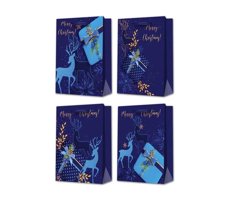 Пакет новорічний з глітером "Merry Christmas", 30х41,5х12см,  , 200гр Синій Unison (QZGZD-354A-1)