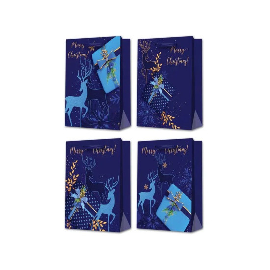 Пакет новорічний з глітером "Merry Christmas", 30х41,5х12см,  , 200гр Синій Unison (QZGZD-354A-1)