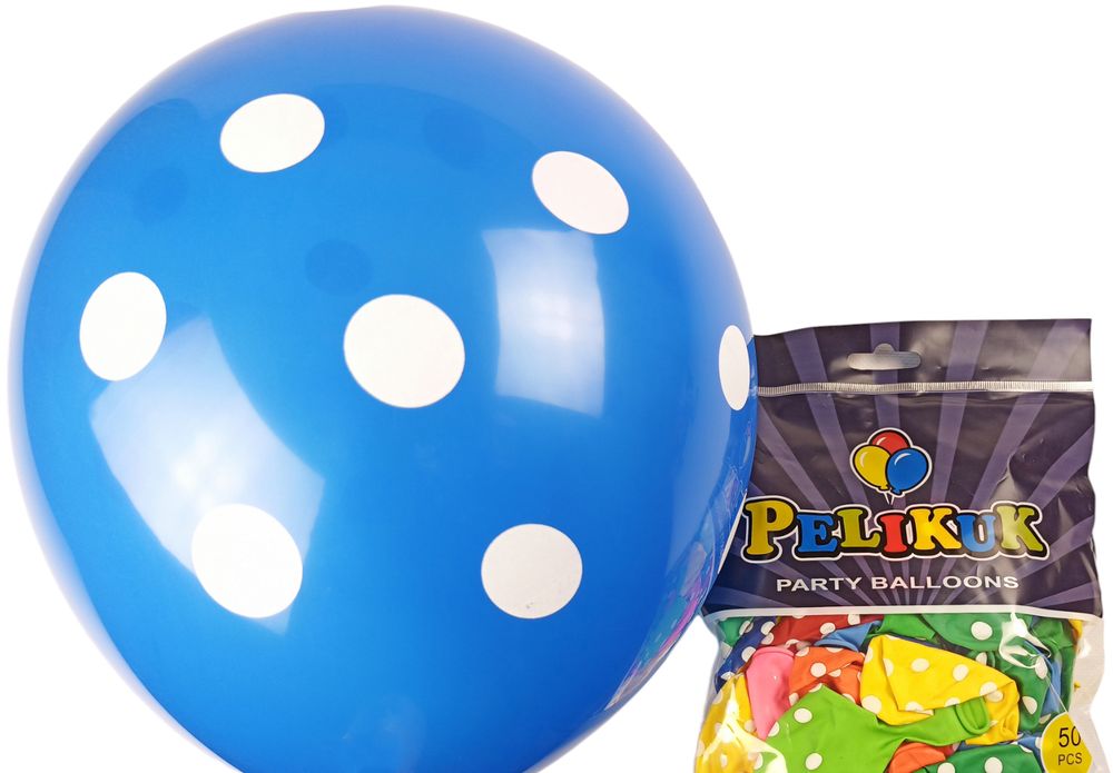 Шарики круглые Pelikuk 12' (30 см) цвета микс - горошек, 50шт/уп Разноцветный Pelikuk (1250C-402)