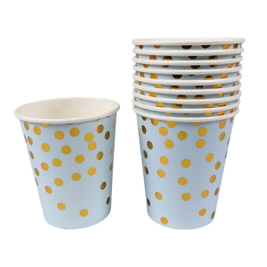 Стаканчики картонные одноразовые фольгированные 10 шт, "Горошек" Голубой Без бренда (10144 blue)