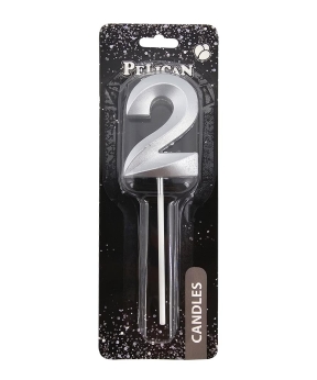 Свеча-цифра 3D для торта "2", серебро 5см (863212)
