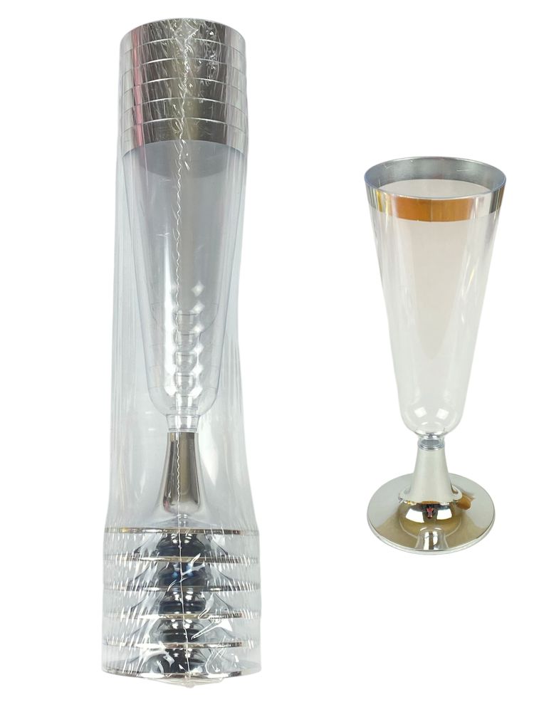 Бокалы пластиковые многоразовые для шампанского с серебром, 6шт/уп (7500-58)