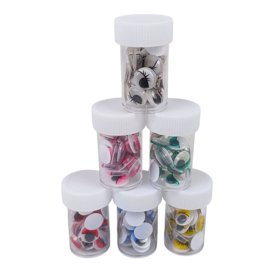 Набор творчества "Глаза, движущиеся, цветные 12мм" в баночке, 6 цветов (986-2)