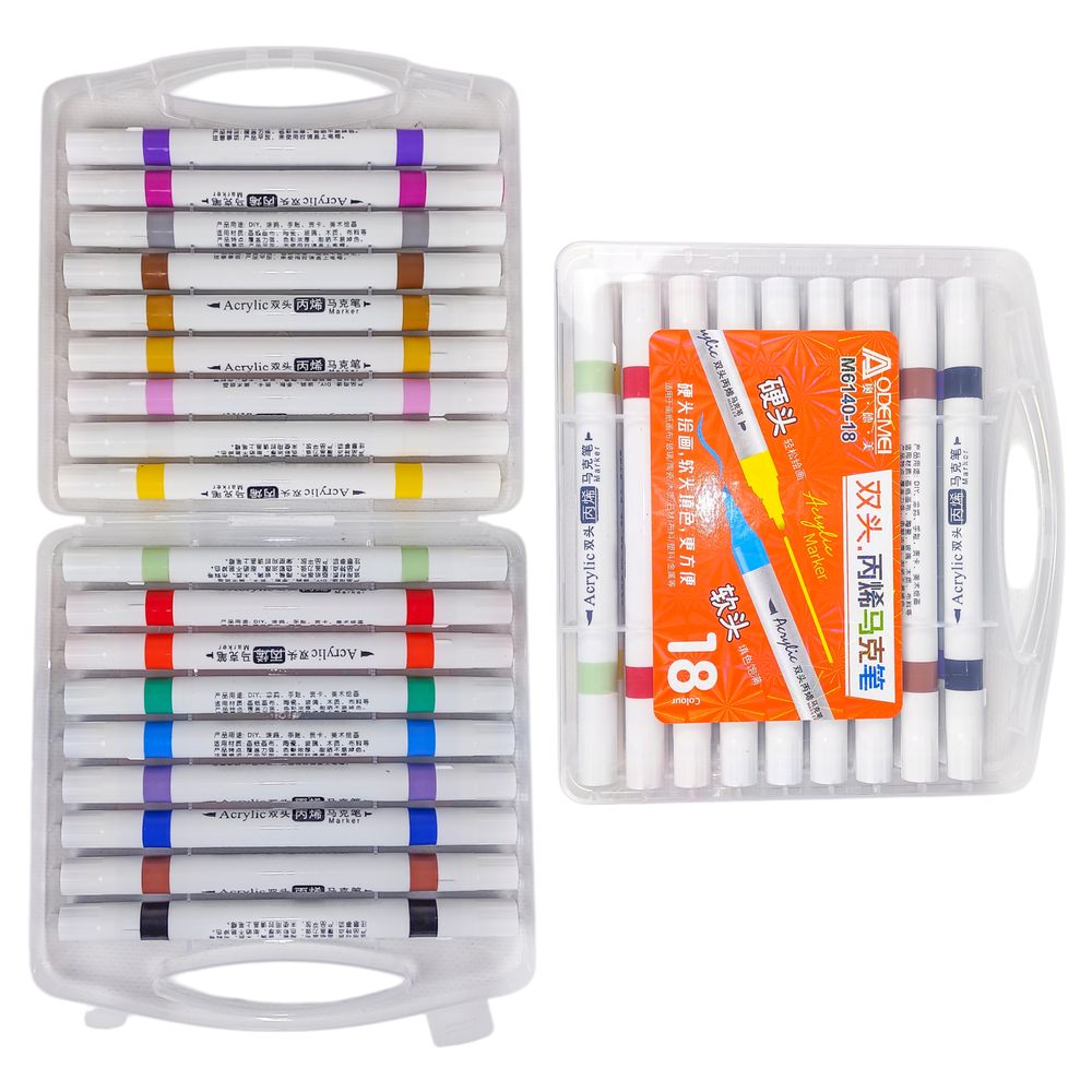 Набор акриловых скетчмакеров двухсторонние Aodemei мягкий+твердый, 18шт (6140-18M)