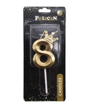 Свеча-цифра 3D с короной "8", золото 6см (863108)