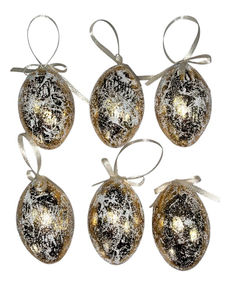 Набор пасхальных яиц 6 х 4,5см Ретро-золото - 6шт с лентой (L00142)