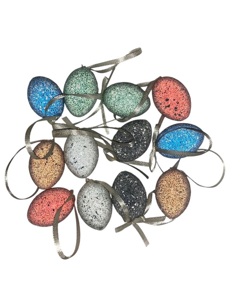 Набор пасхальных яиц 4 х 3см "Сахарные" - 12шт с лентой (L00143)