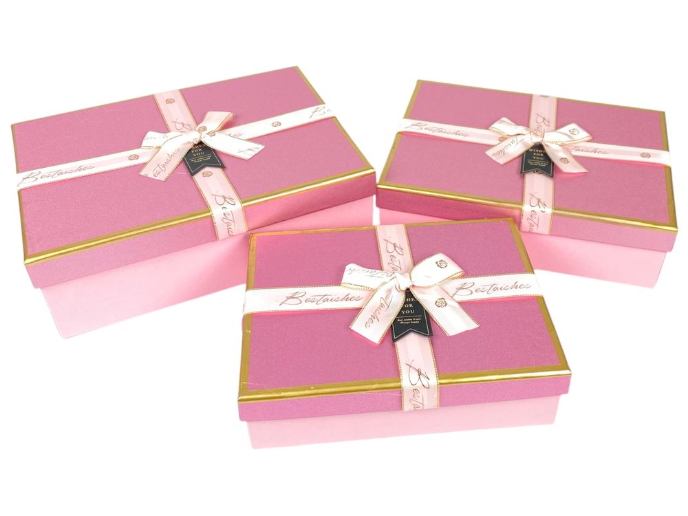 Набор коробок 3 шт прямоугольные, 29 х 21 х 10см  с глитером (10240-pink)