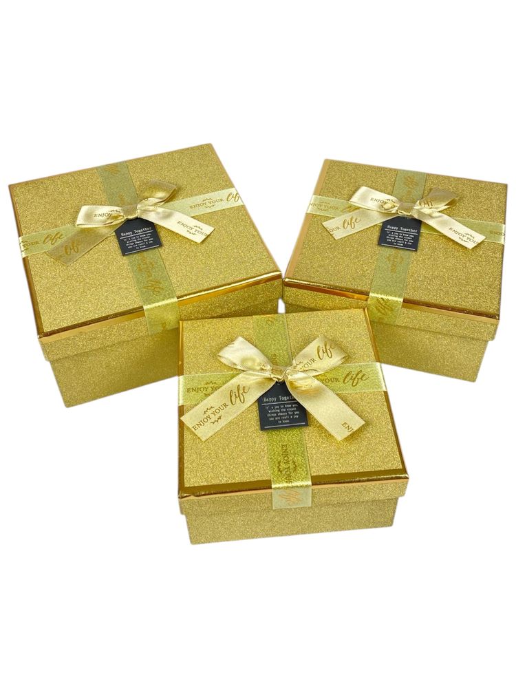 Набор коробок 3 шт квадратные, 19 х 19 х 9,5см с глитером (10238-gold)