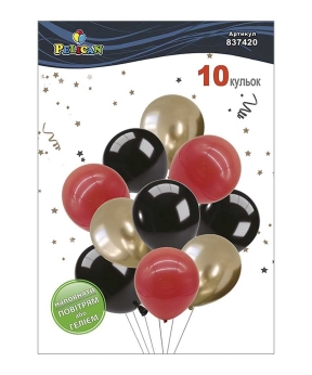 Набор из 10 латексных шариков "Красно-черное сияние" хром, Pelican (837420)