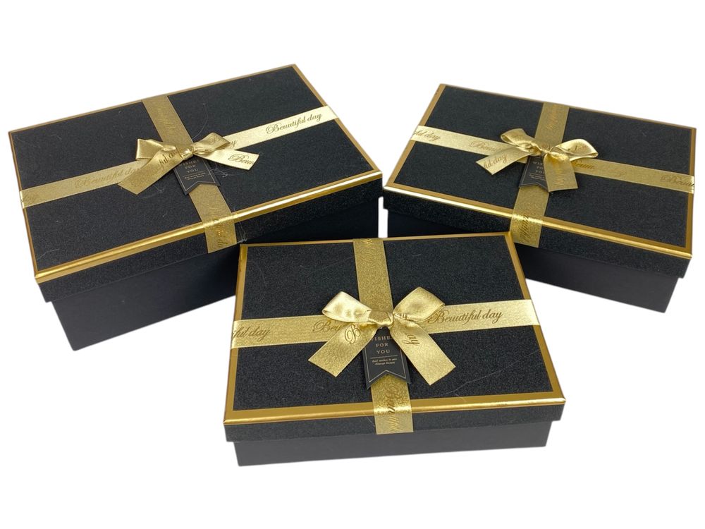 Набор коробок 3 шт прямоугольные, 29 х 21 х 10см  с глитером (10240-black)