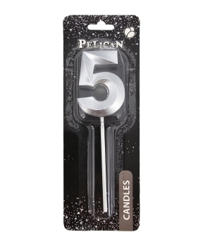 Свеча-цифра 3D для торта "5", серебро 5см (863215)