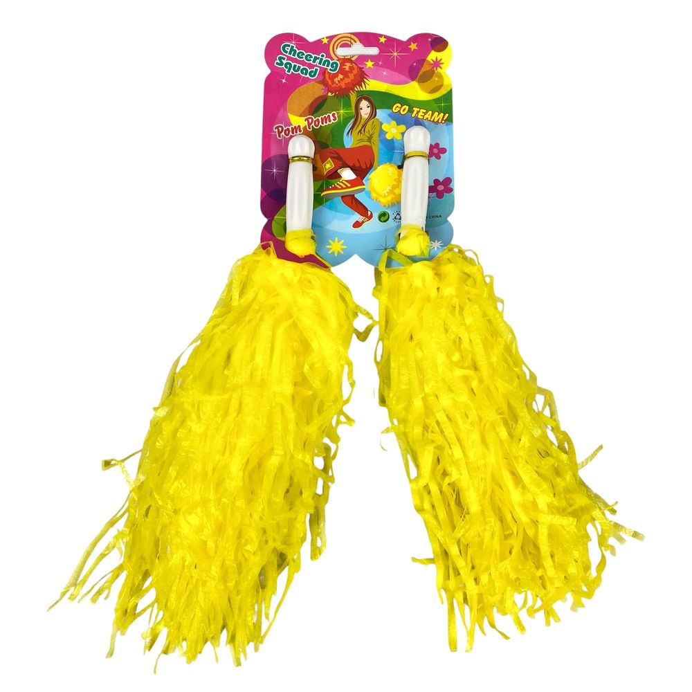 Помпоны для черлидинга и танцев желтые 2 шт, с ручкой (0815-100   yellow)
