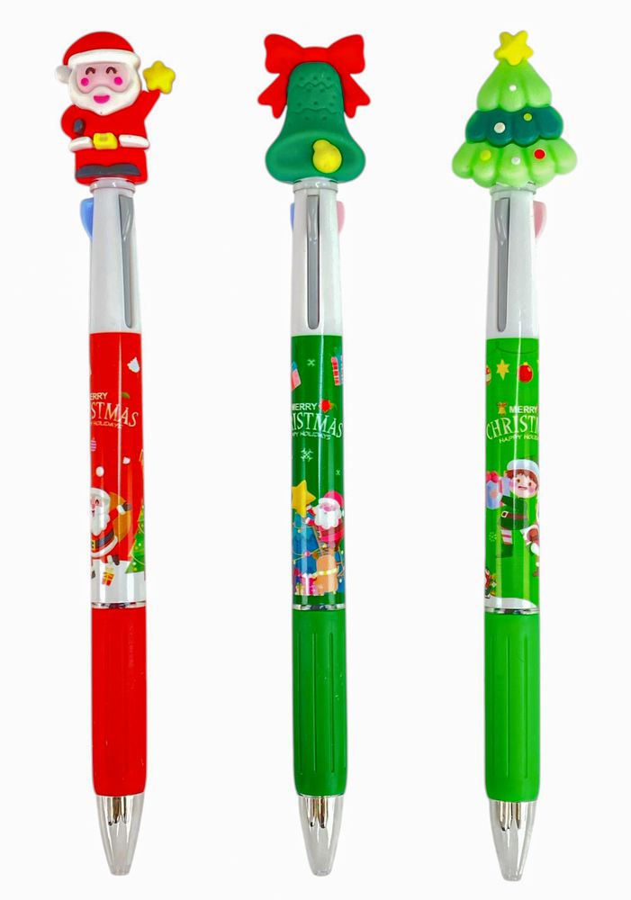 Ручка шариковая 3-х цветная синяя 0,5мм, Новогодняя (PA-308-1)