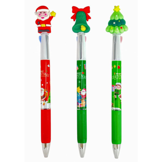 Ручка шариковая 3-х цветная синяя 0,5мм, Новогодняя (PA-308-1)