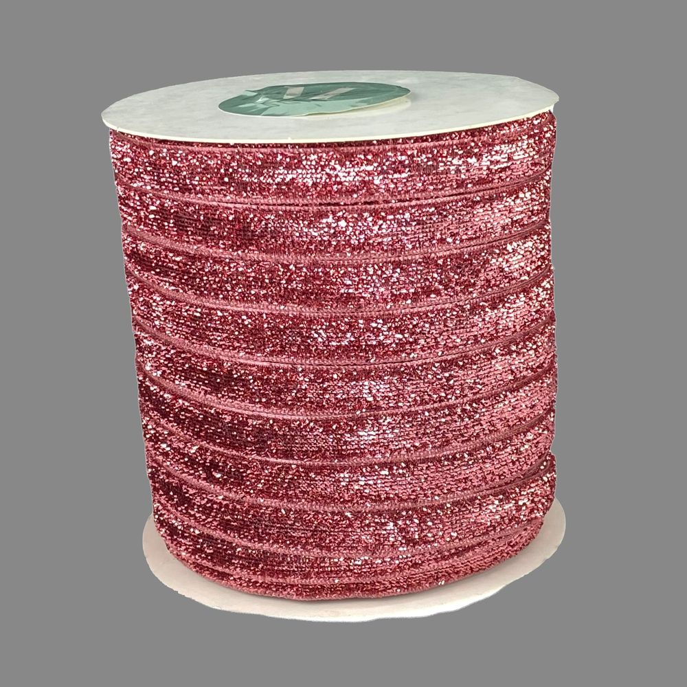 Бархатная лента с люрексом 1,0 см х 50 ярдов Розовый Marill (D00710- 22)